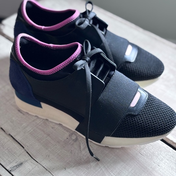 Balenciaga Race Runner - Black, Pink & Blue Slip On Sneakers - Picture 5 of 11